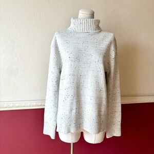 Lands End Gray Beige Speckled Turtleneck Sweater M Cotton Wool Blend Scandi Cozy